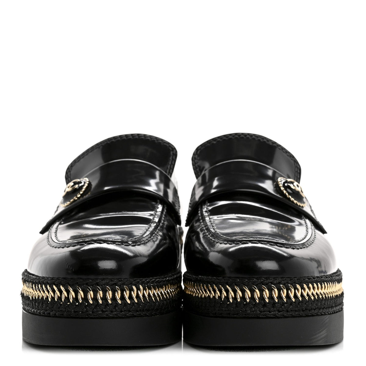 Shiny Calfskin Platform Loafers 37 Black
