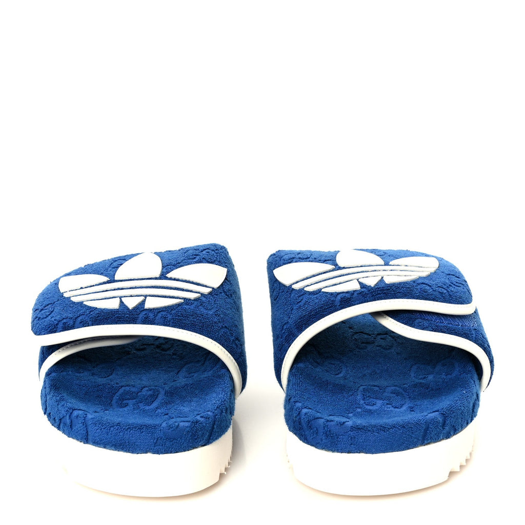 X ADIDAS Terry Cloth GG Monogram Mens Platform Sandals 11 Oriental Blue Mystic White