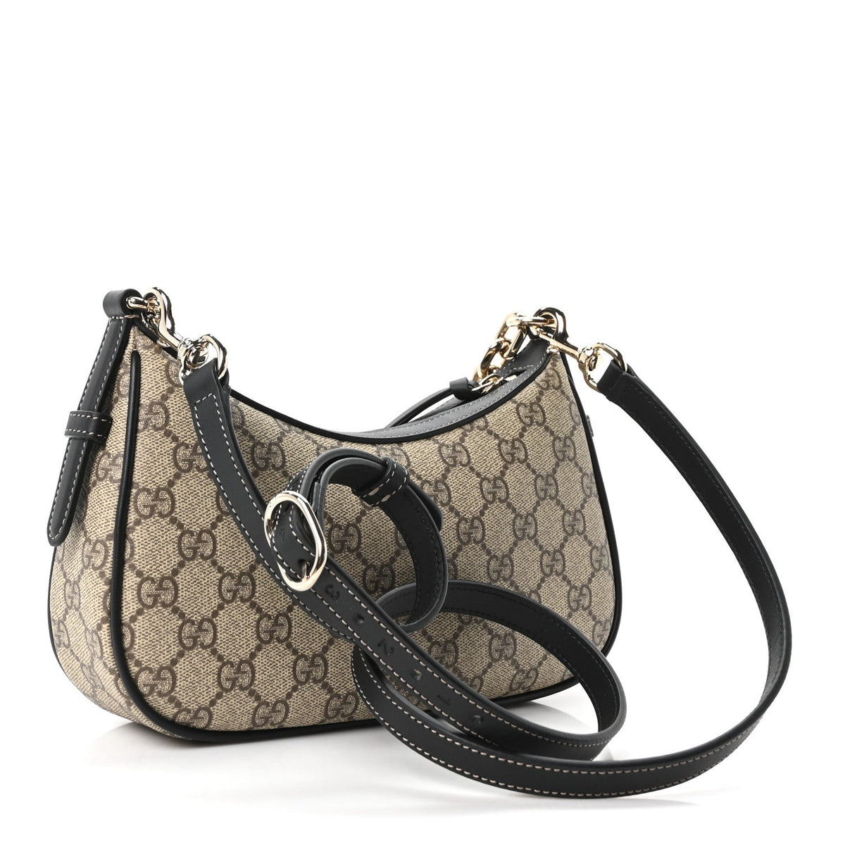 GG Supreme Monogram Textured Calfskin Small Emblem Shoulder Bag Beige Black