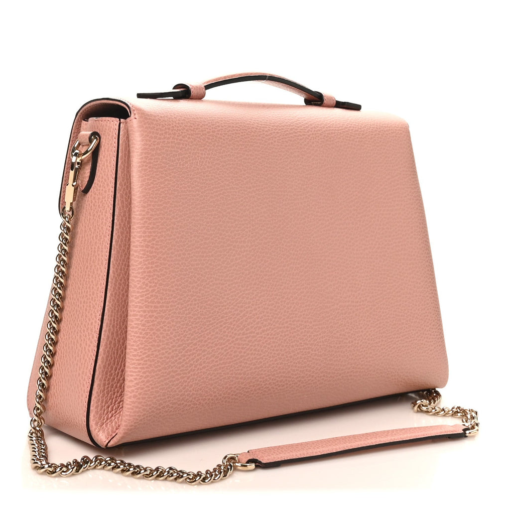 Dollar Calfskin Medium Interlocking G Top Handle Shoulder Bag Soft Pink