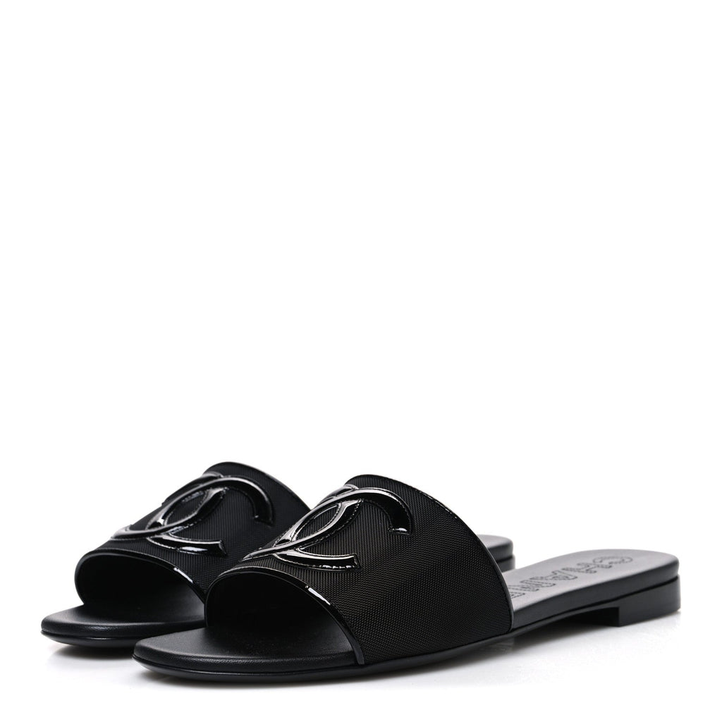 Mesh Patent Calfskin CC Mules 39 Black