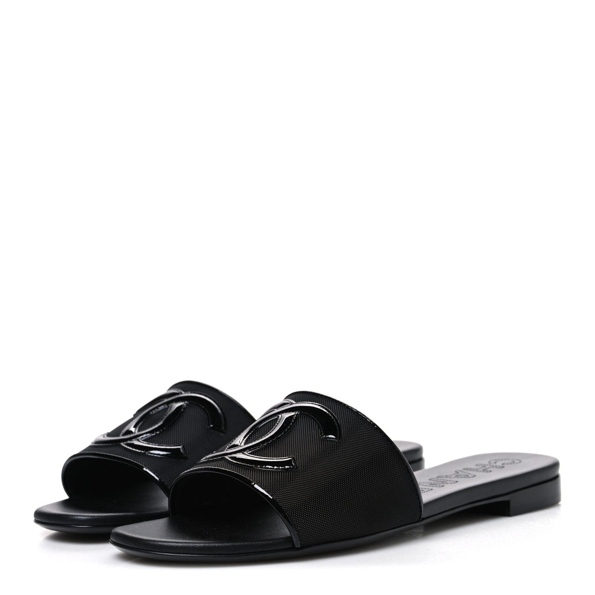Mesh Patent Calfskin CC Mules 39 Black