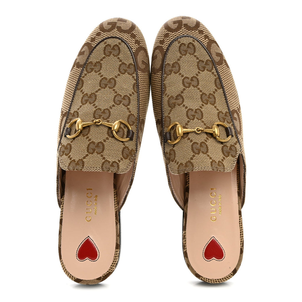 Monogram Jumbo GG Malaga Kid Womens Princetown Slippers 36 Camel Ebony New Acero Beige