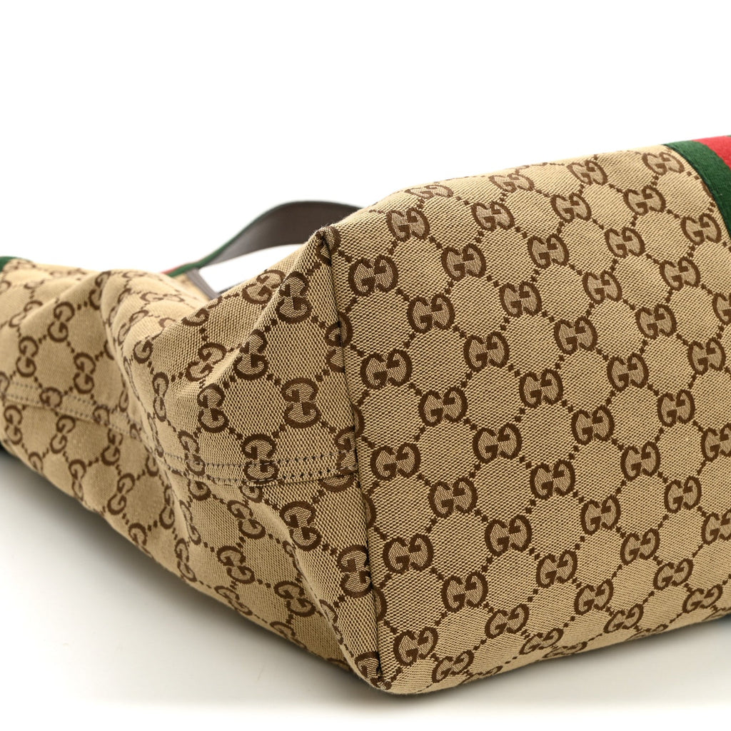 GG Monogram Web Large Giglio Tote Beige Brown