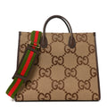 Monogram Jumbo GG Textured Dollar Calfskin Web Tote Bag Camel Ebony New Acero