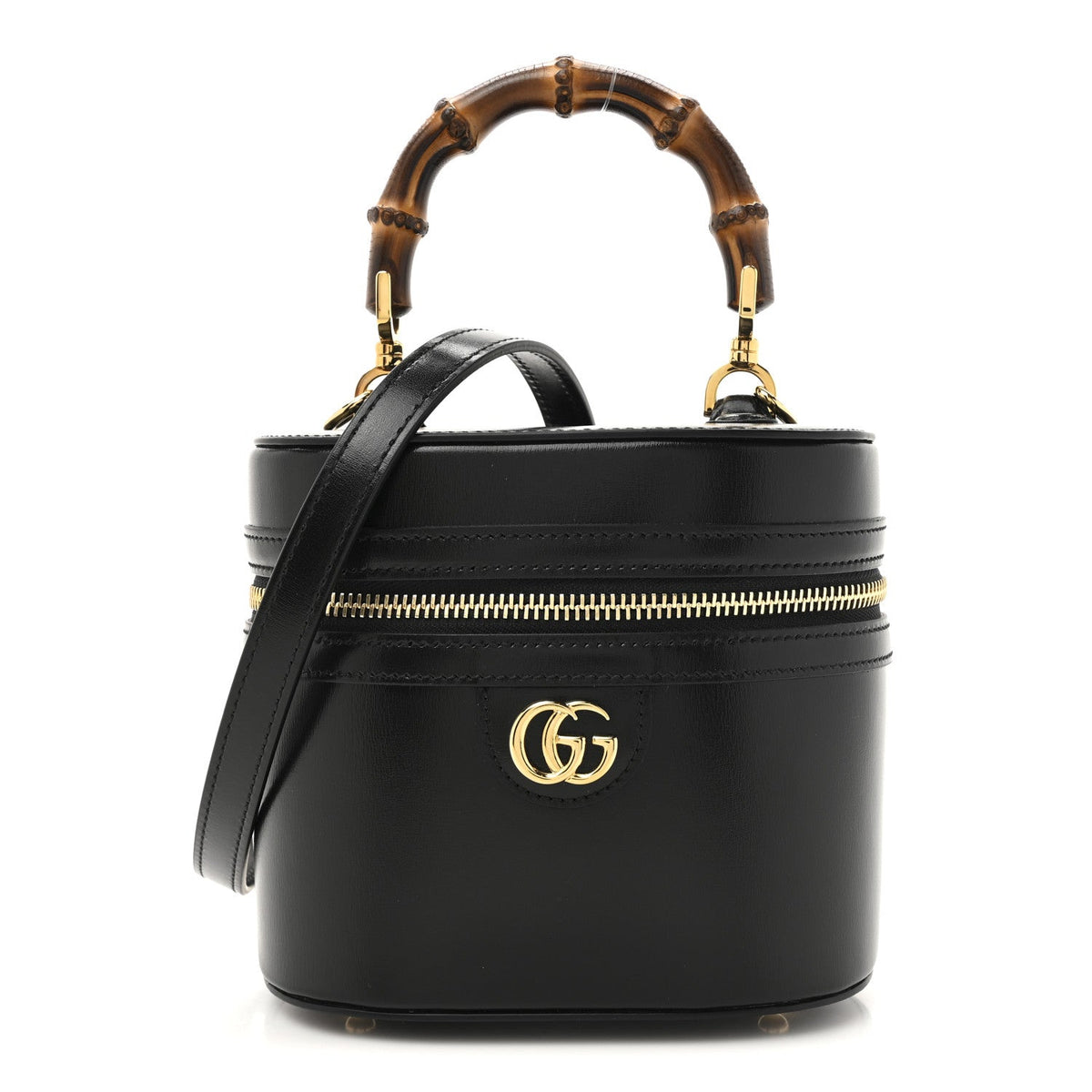 Calfskin Mini Bamboo Top Handle Shoulder Bag Black