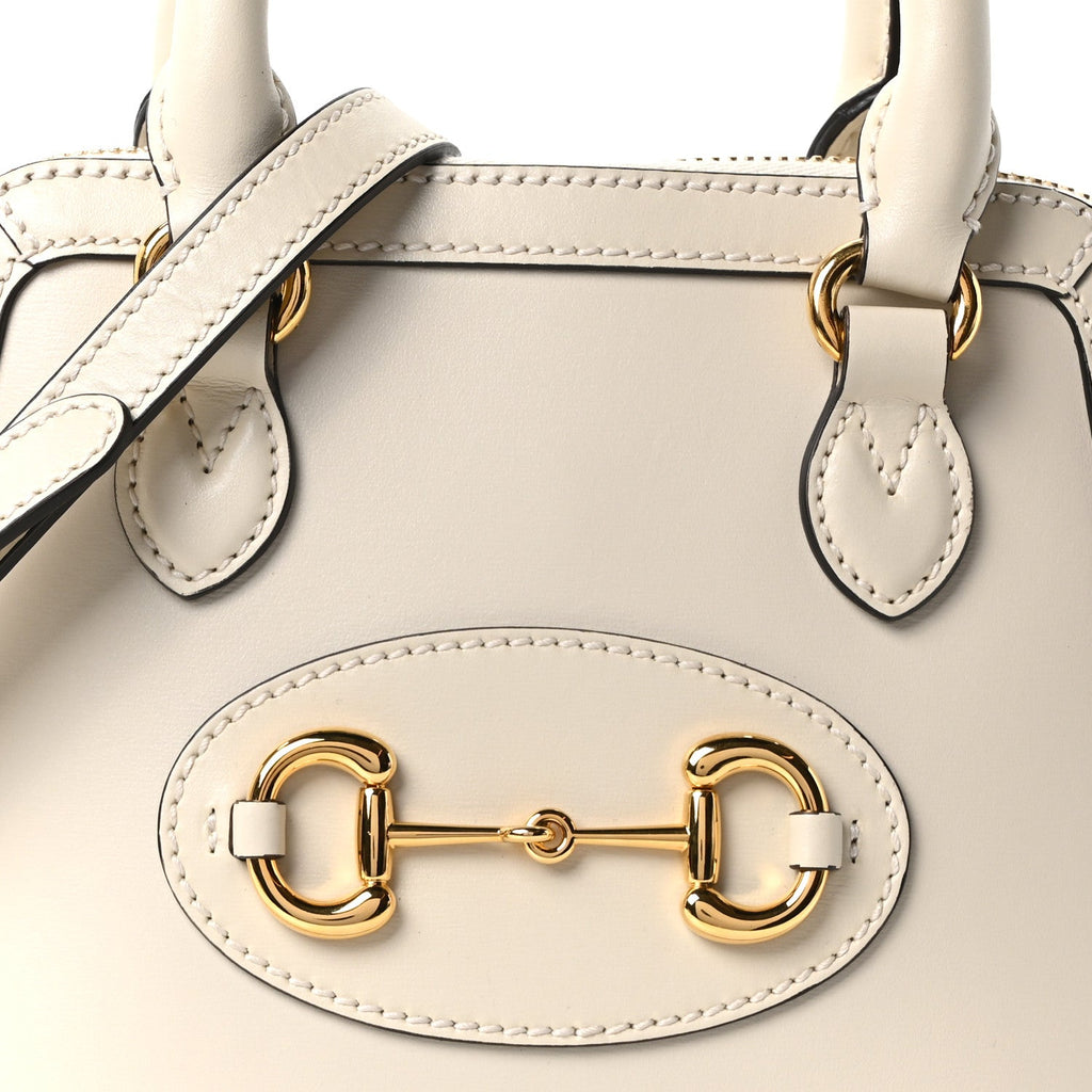Boarded Plutone Calfskin Mini Horsebit 1955 Top Handle Bag Mystic White