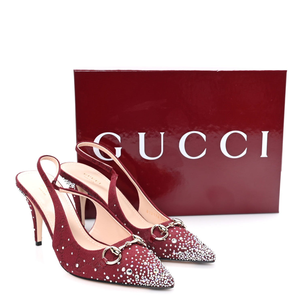 New Canvas Crystal GG Monogram Horsebit Slingback Pumps 38.5 Rossa Ancora