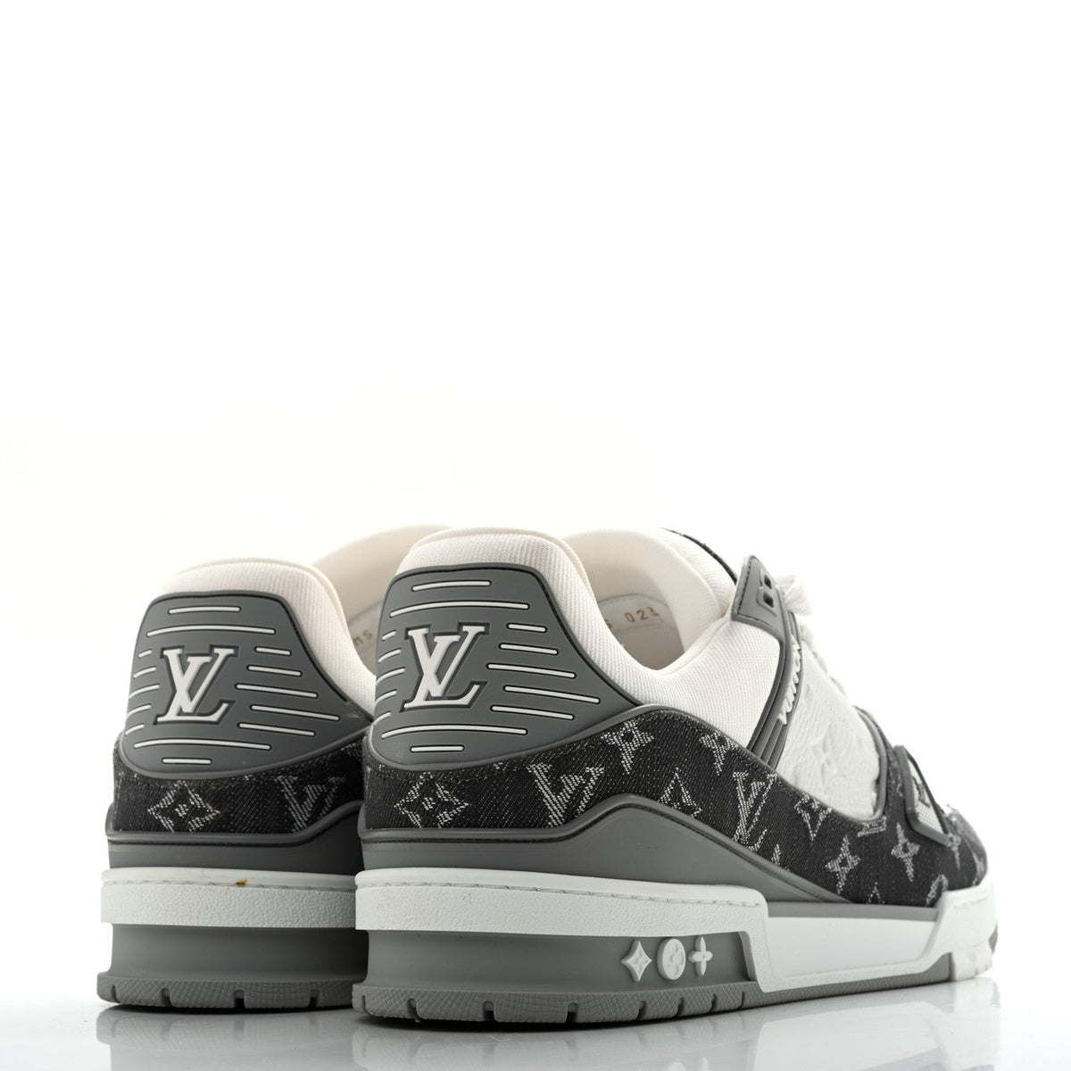 Calfskin Embossed Monogram Denim Mens LV Trainer Sneakers 11 Grey