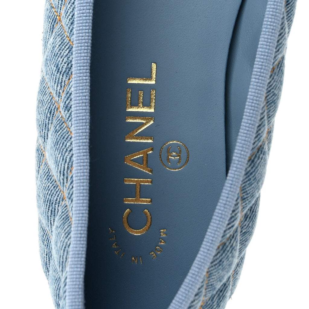 Denim Quilted CC Cap Toe Ballerina Flats 40 Light Blue