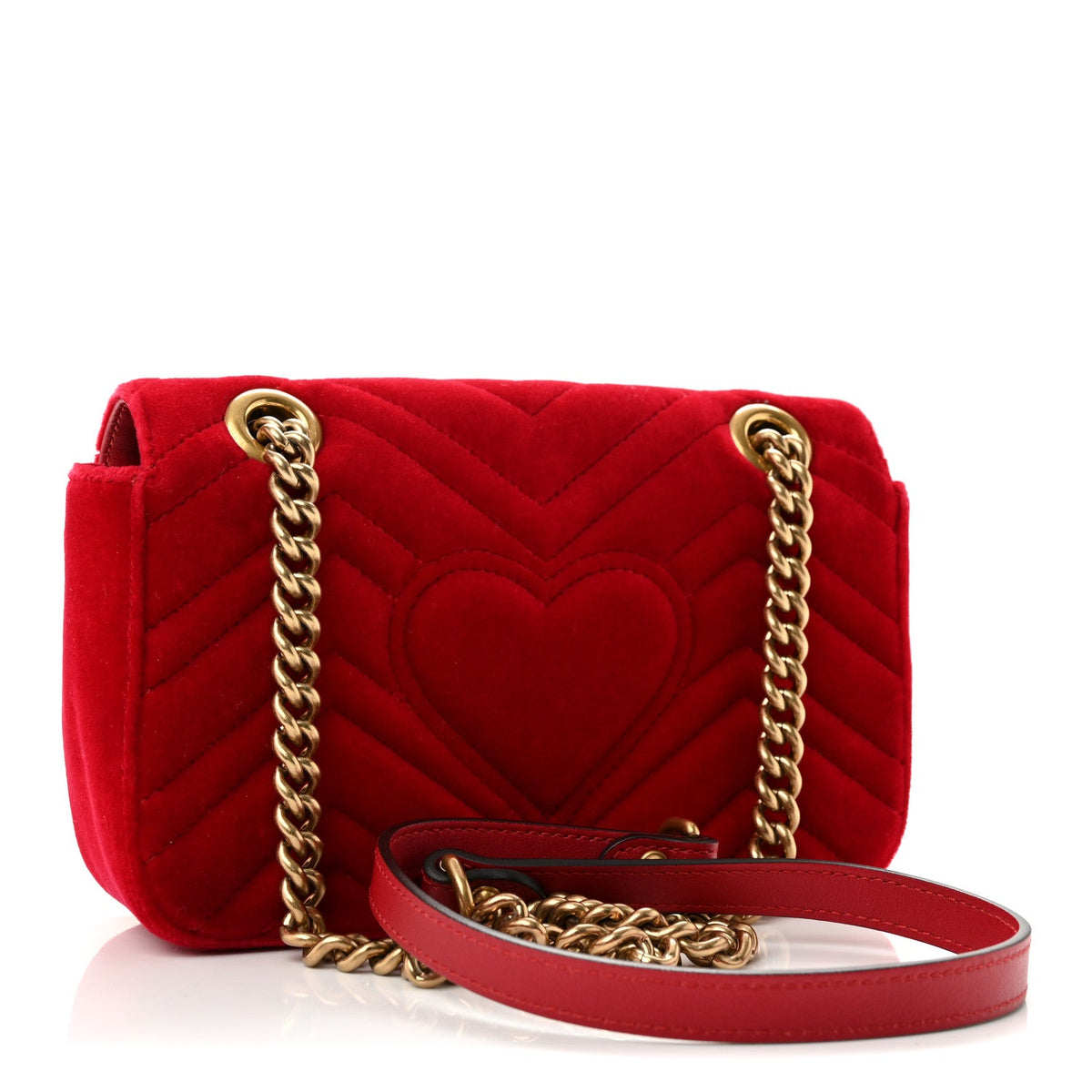 Velvet Matelasse Mini GG Marmont Shoulder Bag Hibiscus Red