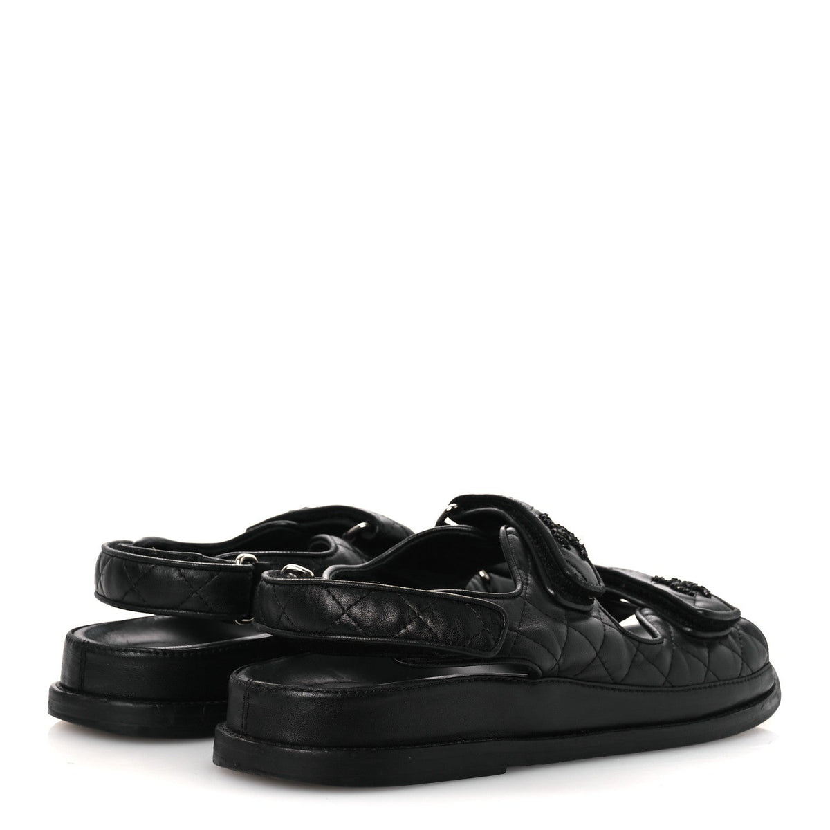 Lambskin Quilted Velcro Dad Sandals 38.5 So Black