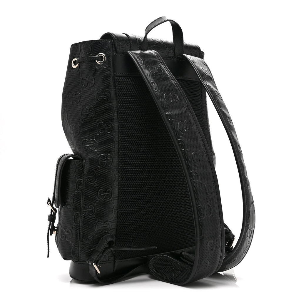 Calfskin GG Tennis Embossed Double Buckle Backpack Black