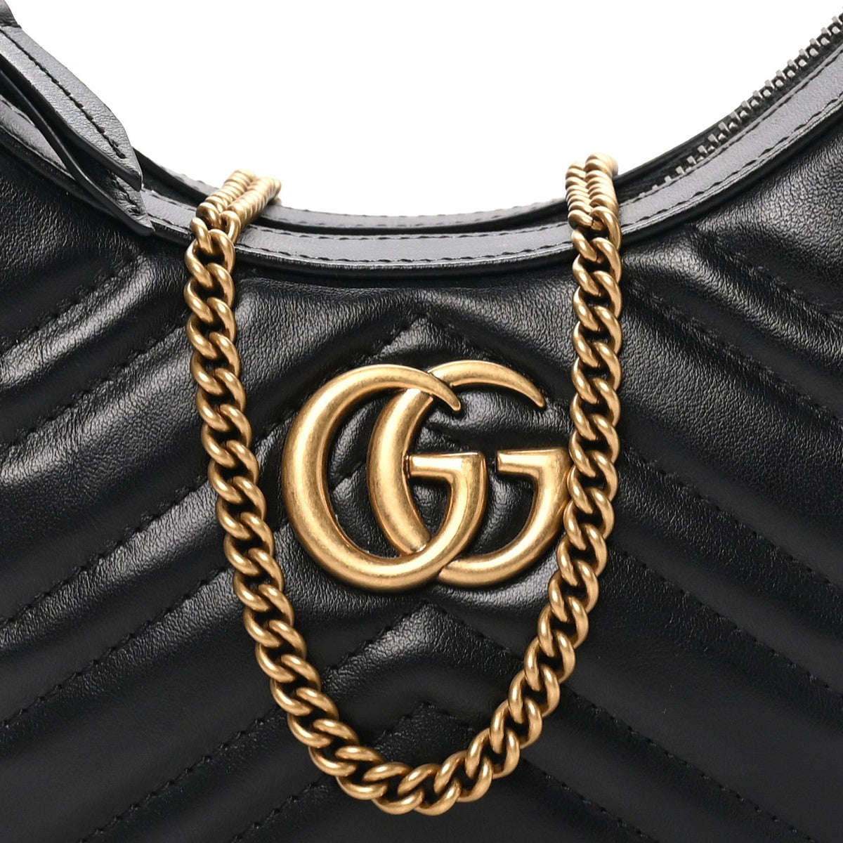 Calfskin Matelasse Chevron Mini GG Marmont Half Moon Hobo Black