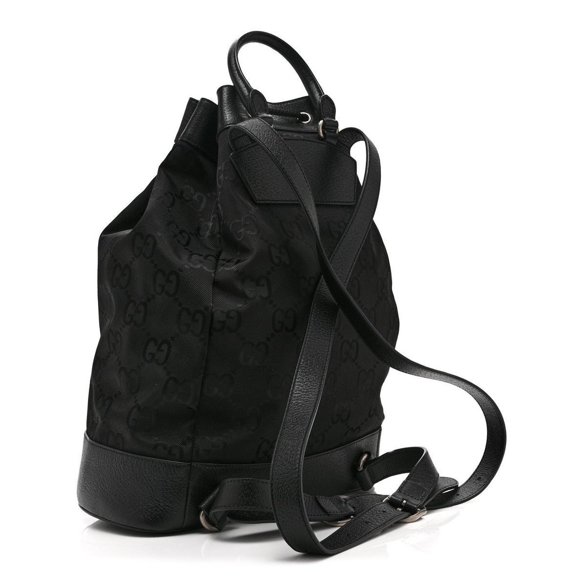 Econyl Nylon Monogram Off The Grid Drawstring Bucket Backpack Black