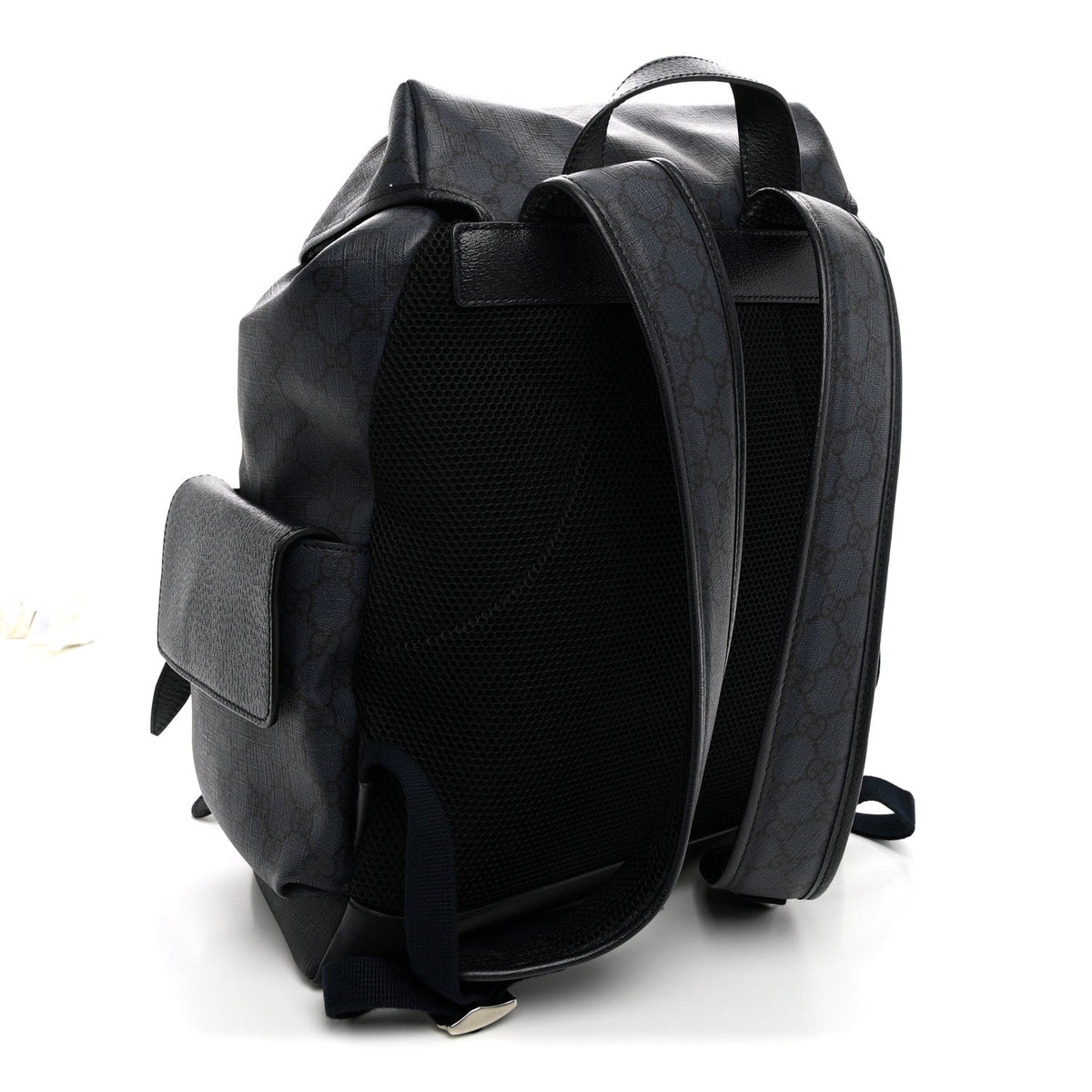 GG Supreme Monogram Textured Dollar Calfskin Medium Ophidia Double Buckle Backpack Blue Dark Blue Black