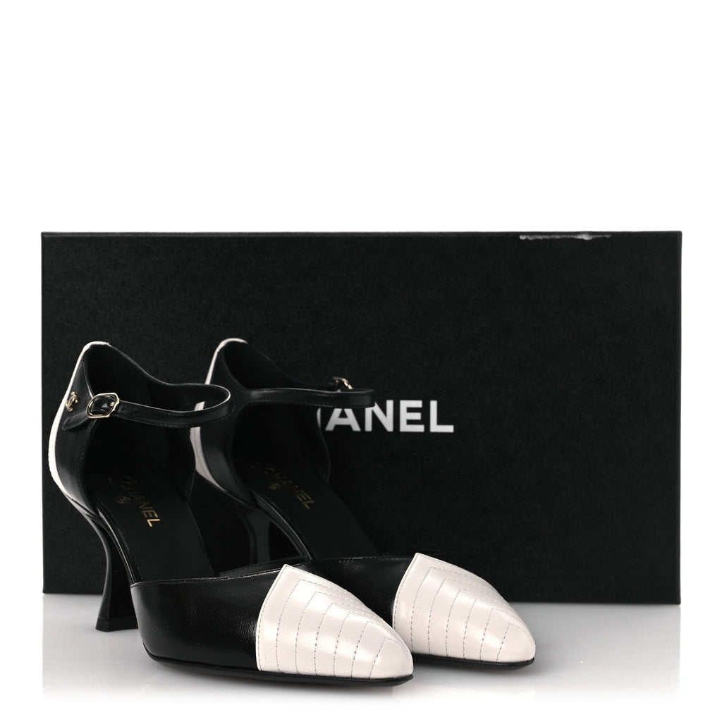 Lambskin Mary Jane Pumps 36.5 Black White