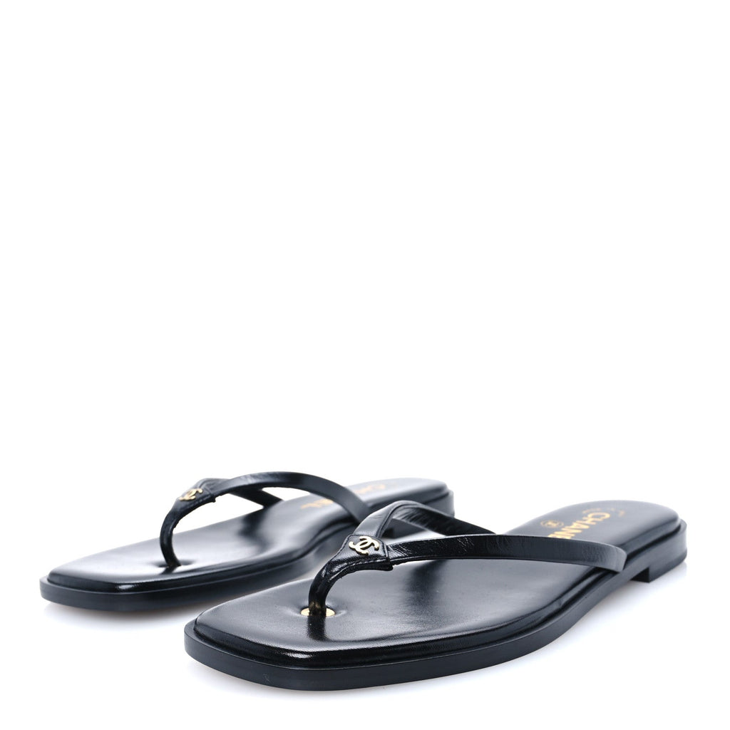 Goatskin CC Times Square Thong Sandals 37.5 Black