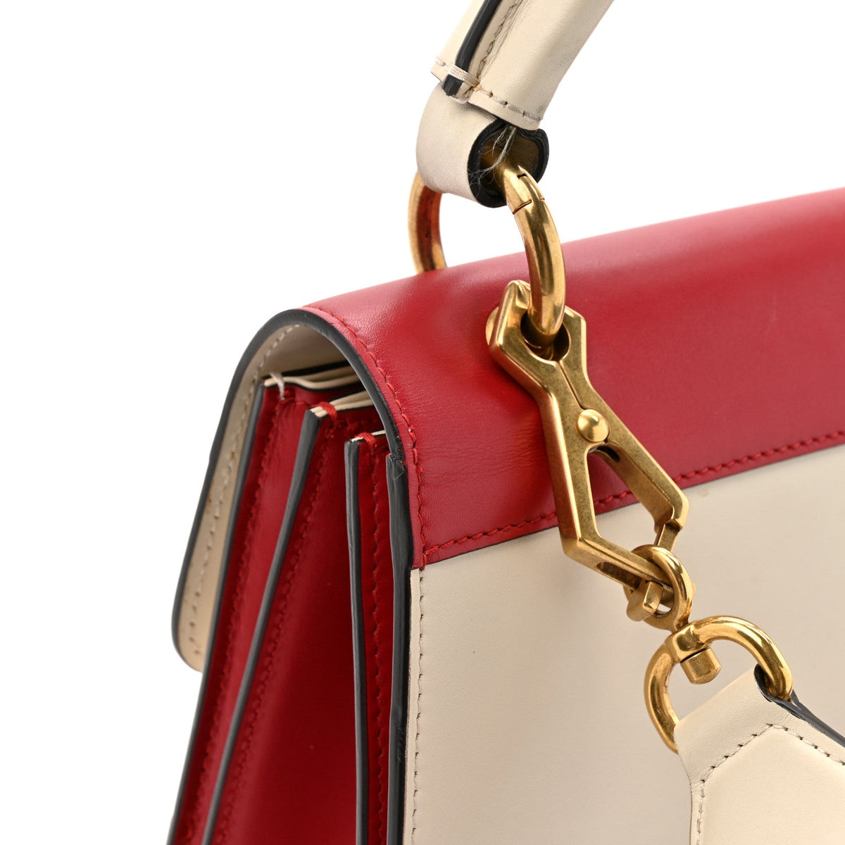 Calfskin Sylvie Web Small Queen Margaret Top Handle Bag Hibiscus Red Mystic White