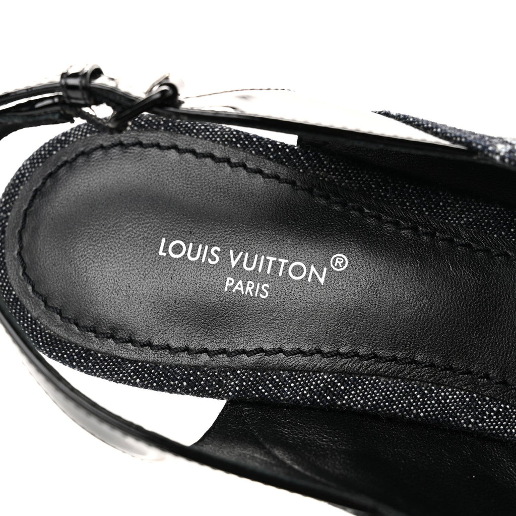 Denim Patent Archlight Low Heel Slingback Pumps 39 Black