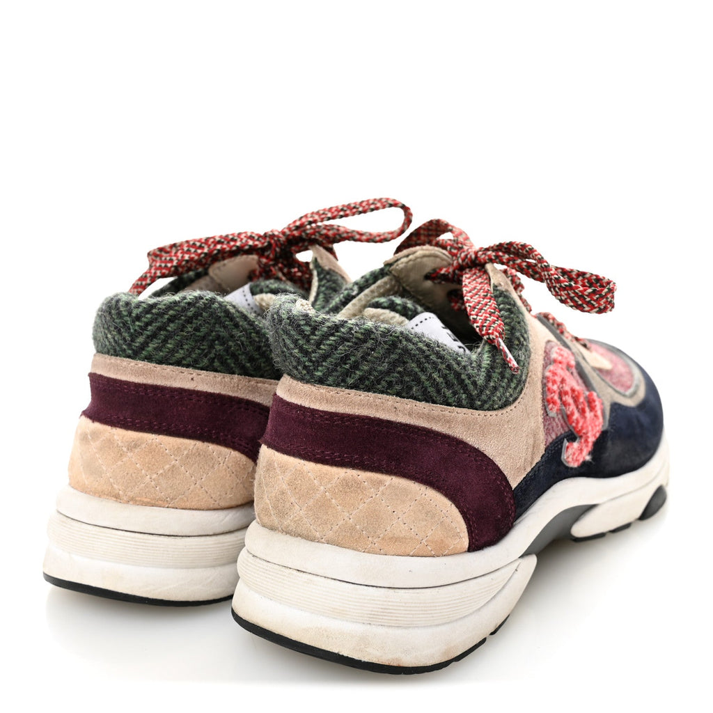 Tweed Suede CC Sneakers 38.5 Navy Red Multicolor
