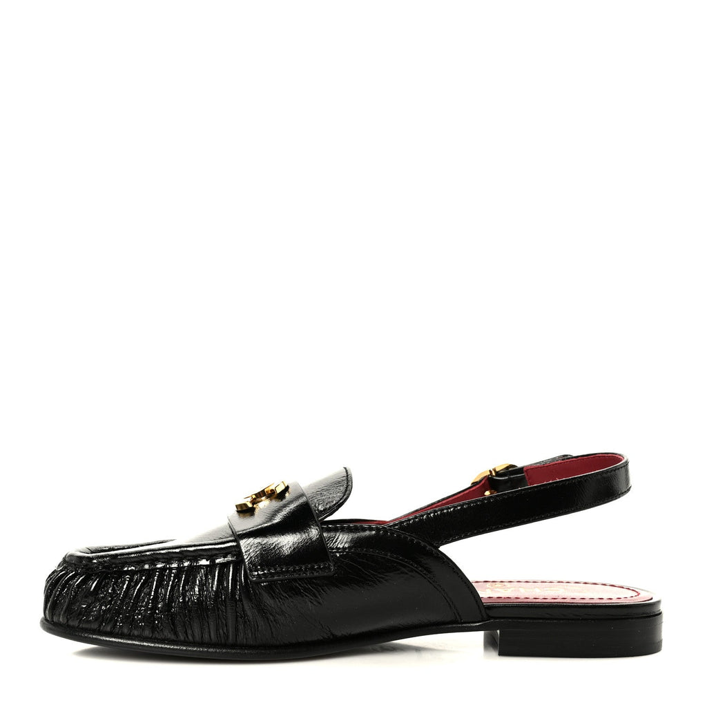 Crumpled Shiny Lambskin CC Slingback Mocassin 37.5 Black