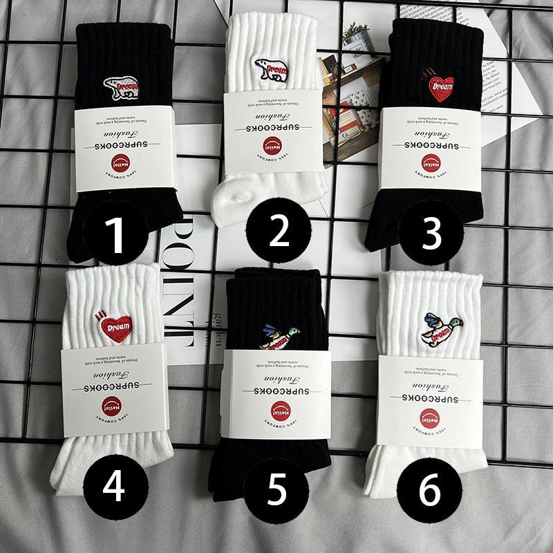 Men socks embroider cartoon knee high