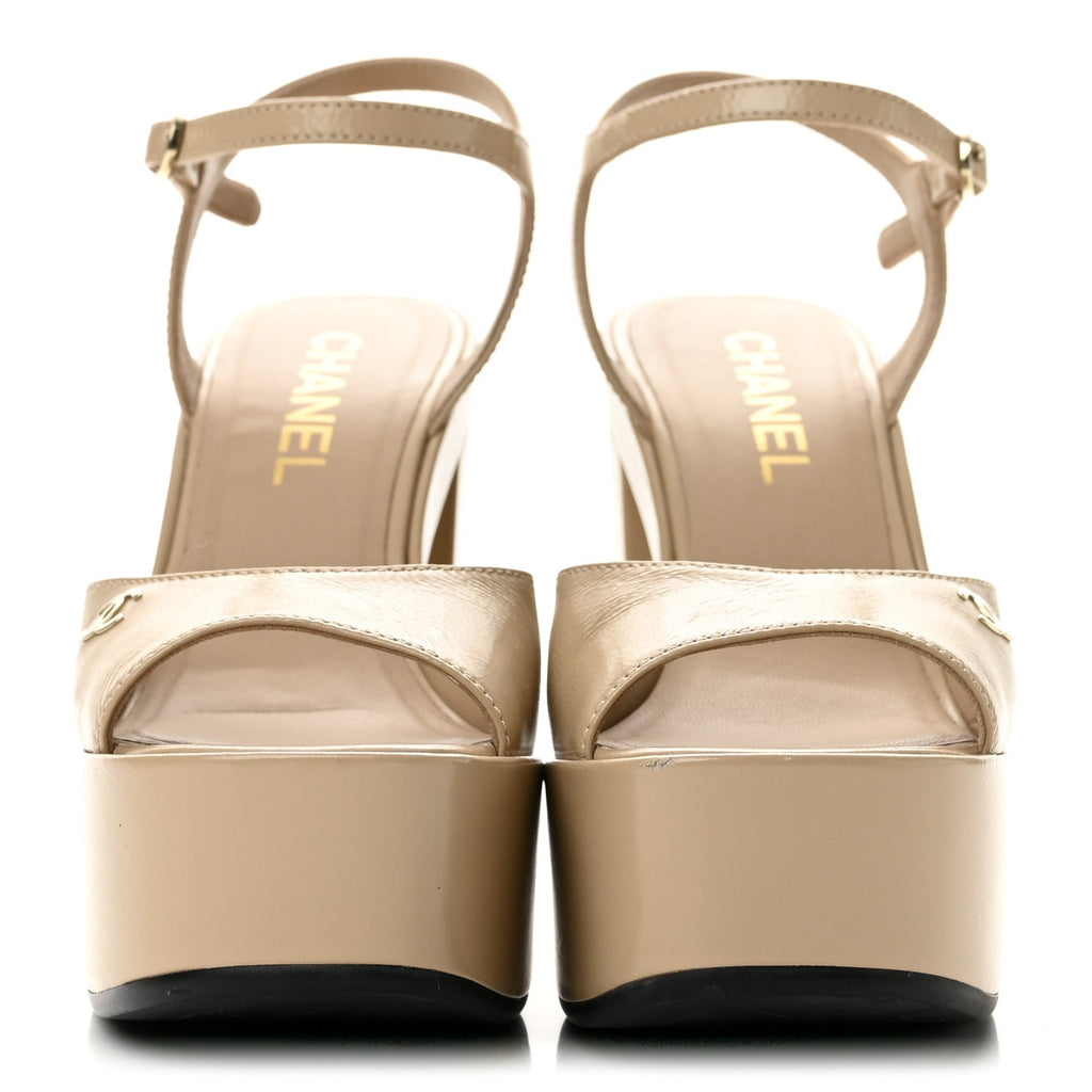 Calfskin CC Platform Sandals 37 Light Beige