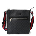 GG Supreme Monogram Appia Calfskin Web Flat Messenger Bag Black Grey