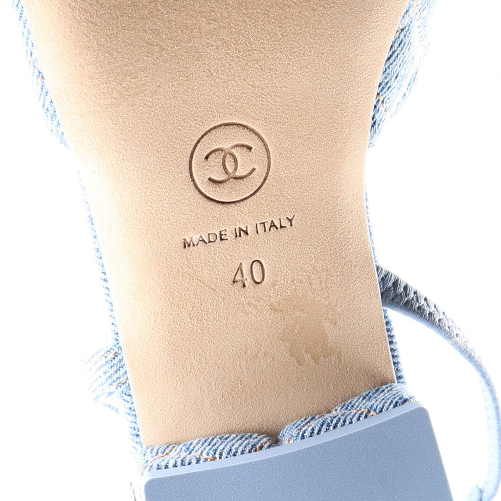Denim Quilted Cap Toe CC Slingback Flats 40 Light Blue
