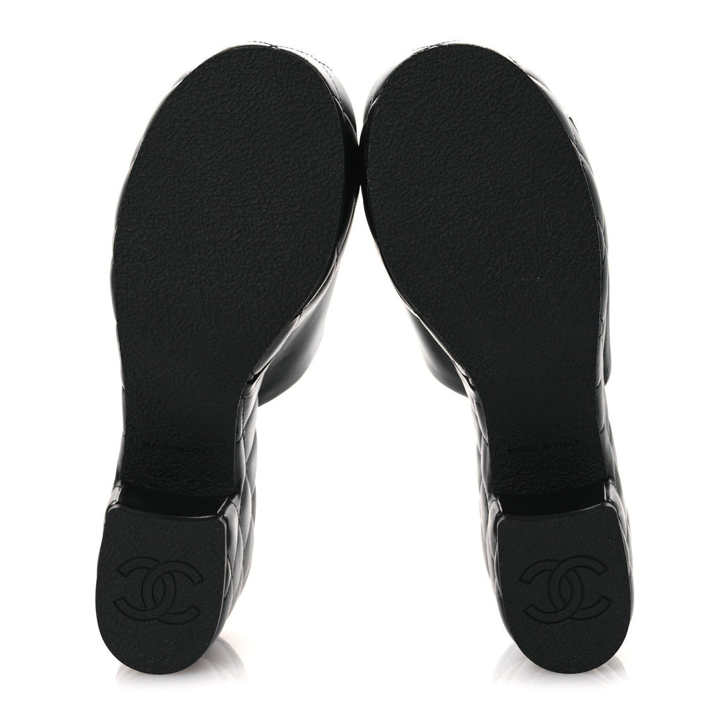 Lambskin Quilted CC Platform Mules 39 Black