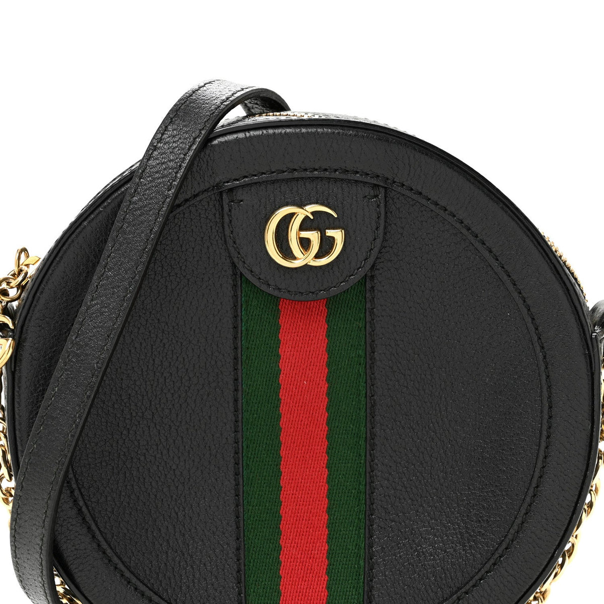 Grained Calfskin Web Mini Ophidia Round Shoulder Bag Black