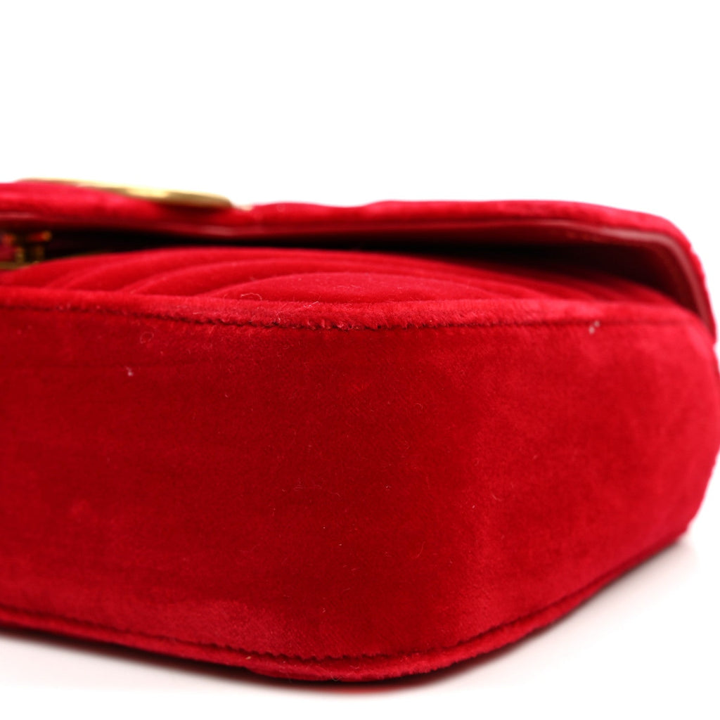 Velvet Matelasse Mini GG Marmont Shoulder Bag Hibiscus Red
