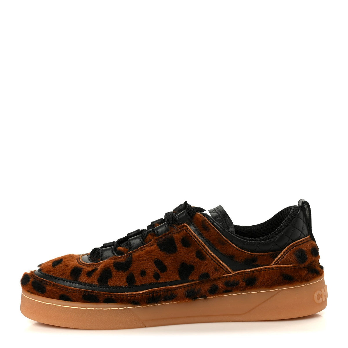 Lambskin Cheetah Print Quilted Sneakers 38 Brown Black 37 Brown Black