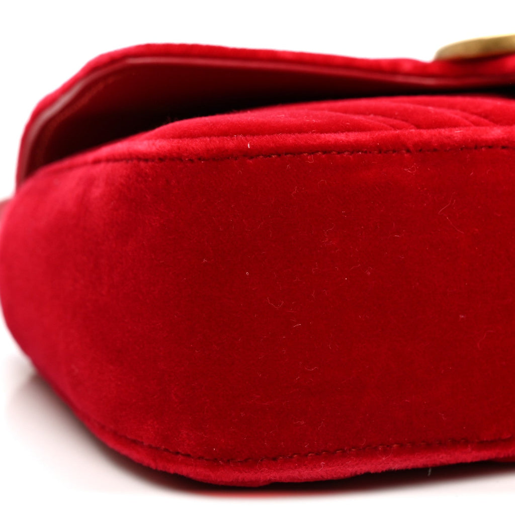 Velvet Matelasse Mini GG Marmont Shoulder Bag Hibiscus Red