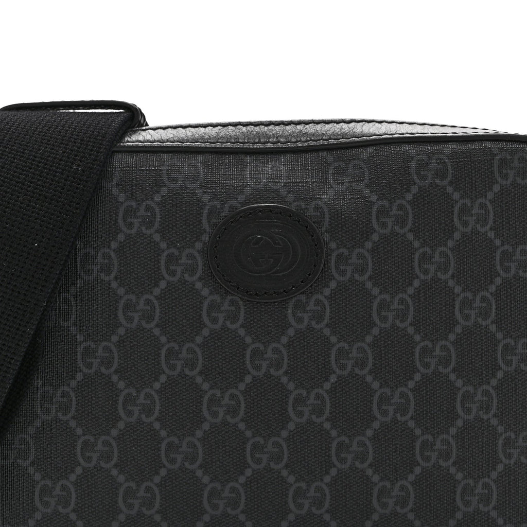 GG Supreme Monogram Azalea Calfskin Retro Interlocking G Wristlet Shoulder Bag Black