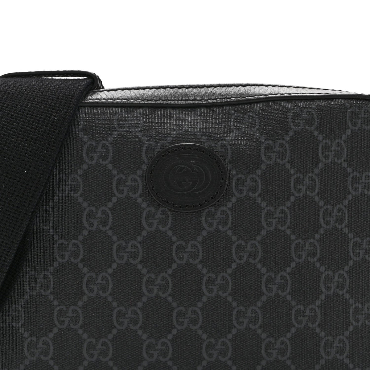 GG Supreme Monogram Azalea Calfskin Retro Interlocking G Wristlet Shoulder Bag Black