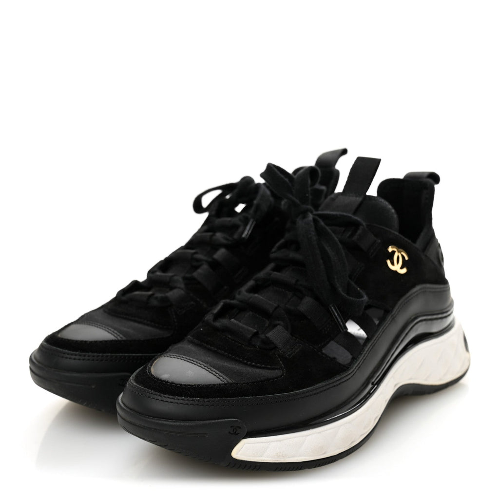 Velvet Calfskin Mixed Fibers CC Sneakers 35.5 Black