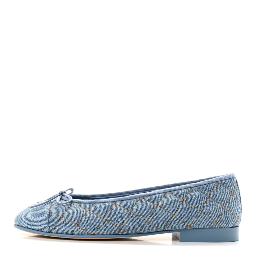 Denim Quilted CC Cap Toe Ballerina Flats 36.5 Light Blue