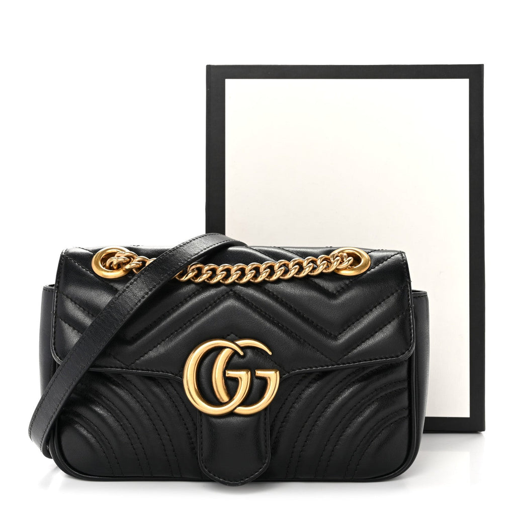 Calfskin Matelasse Mini GG Marmont Shoulder Bag Black