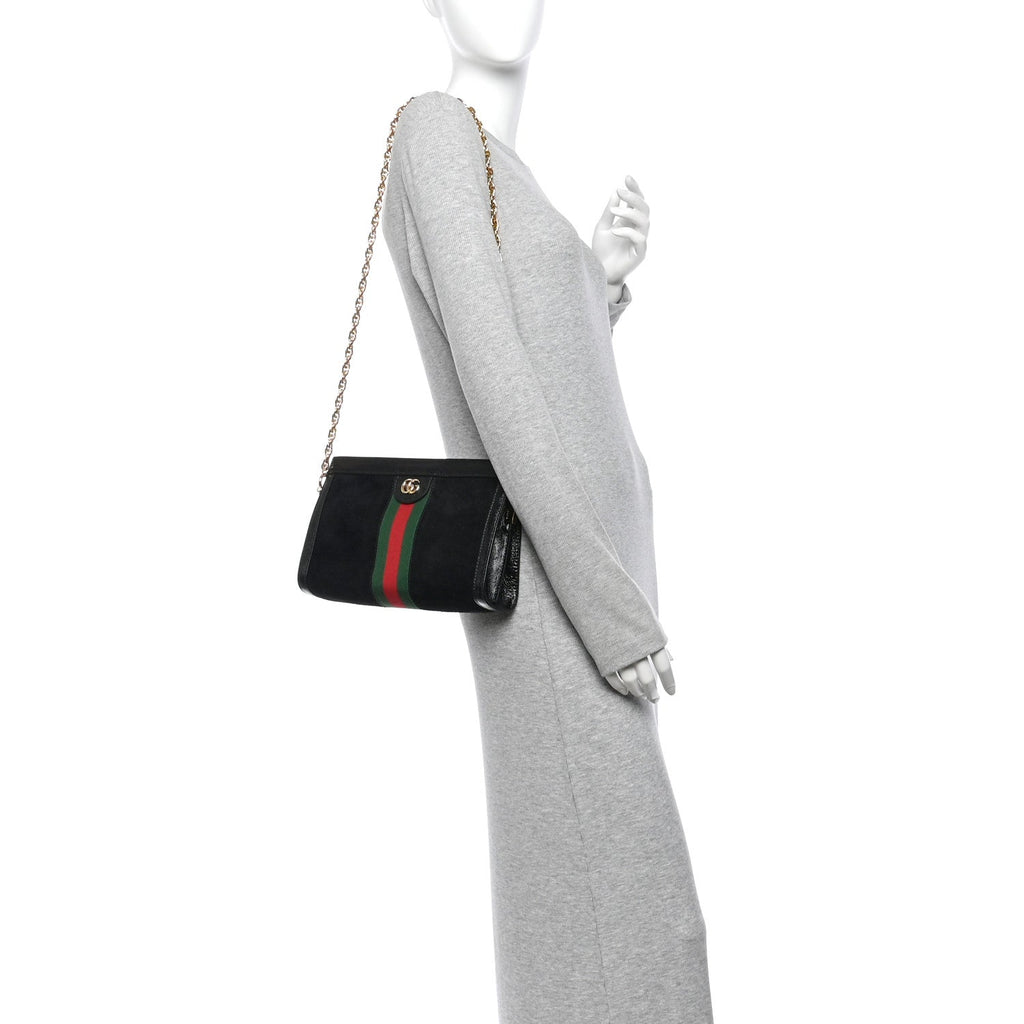 Suede Patent GG Web Small Ophidia Chain Shoulder Bag Black