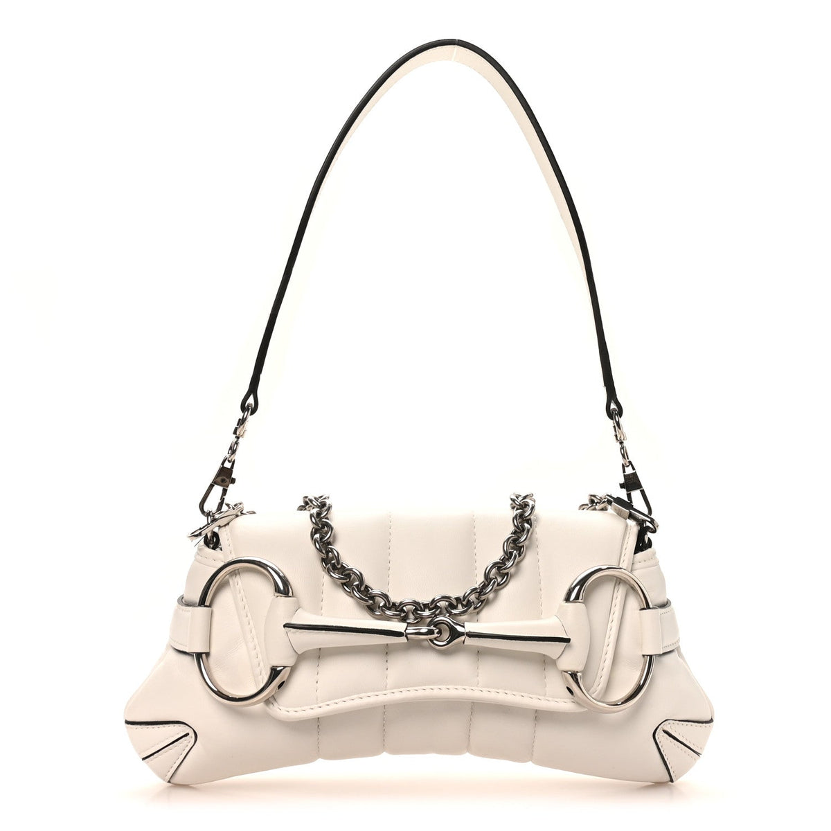 Nappa Vertical Matelasse Small Maxi Horsebit Chain Shoulder Bag Great White