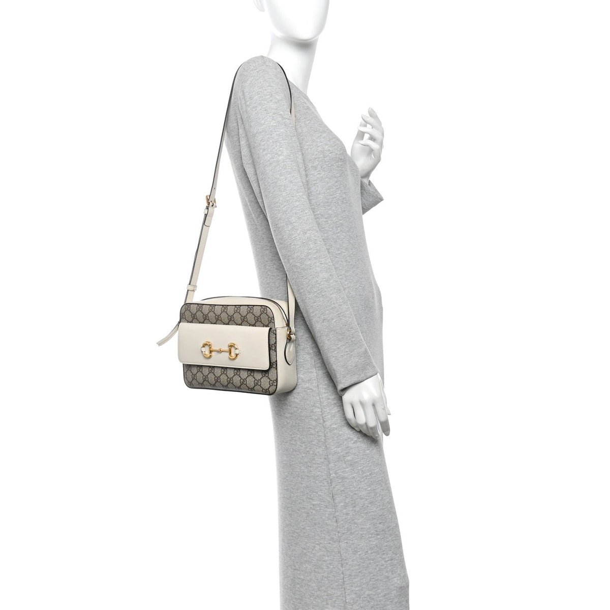 GG Supreme Monogram Small Horsebit 1955 Shoulder Bag Beige Mystic White
