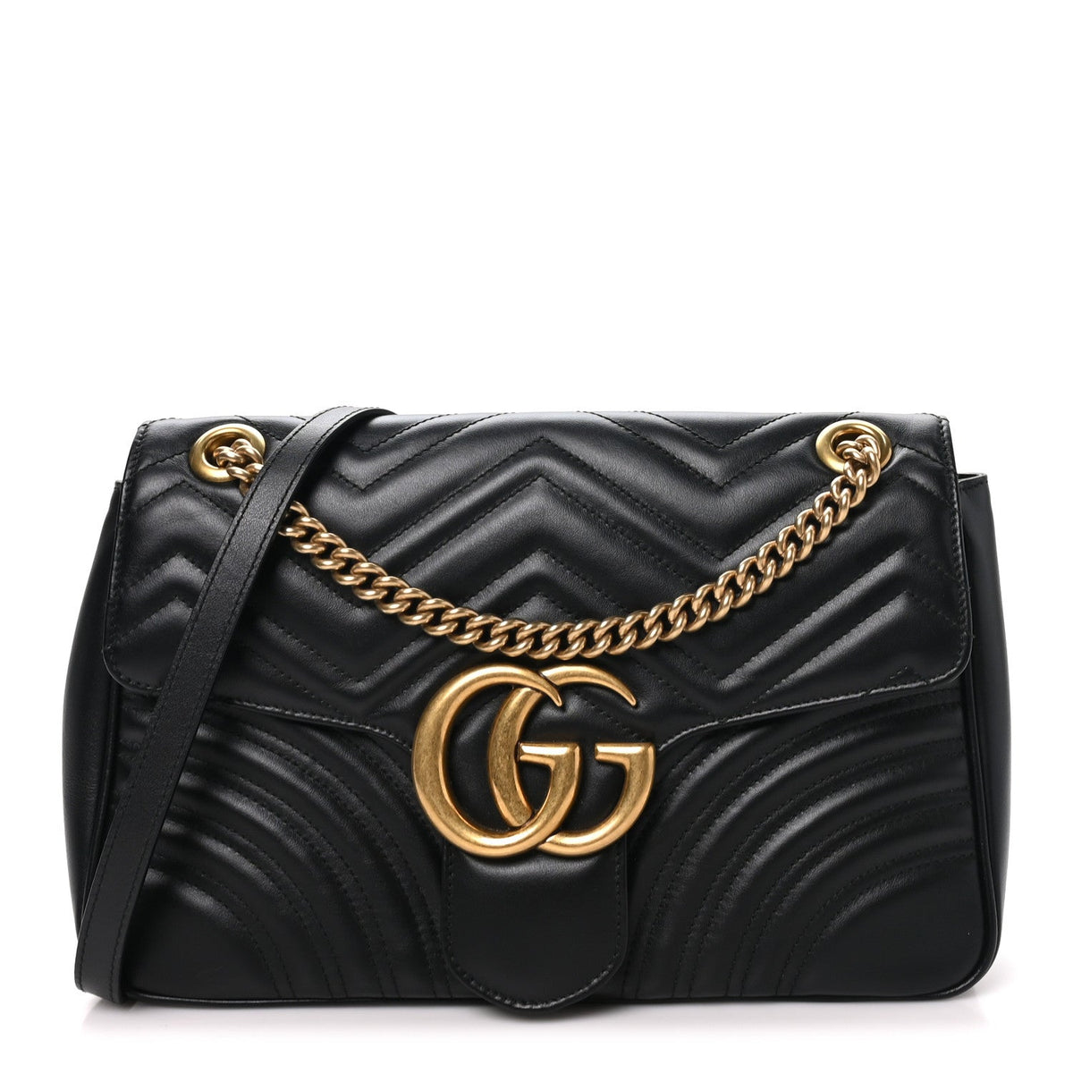 Calfskin Matelasse Medium GG Marmont Shoulder Bag Black