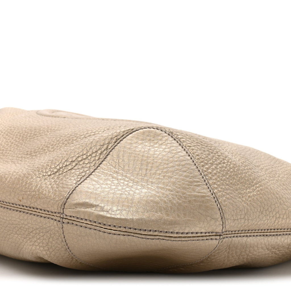 Metallic Pebbled Calfskin Medium Soho Chain Hobo Golden Beige
