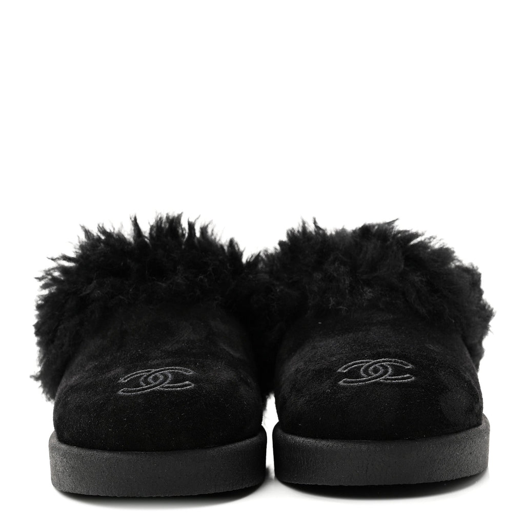 Suede Shearling CC Cap Toe Mules 36 Black