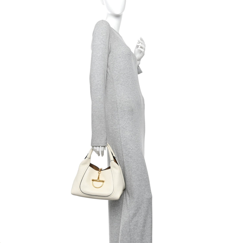 Grained Calfskin Softbit Medium Shoulder Bag White
