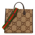 Monogram Jumbo GG Textured Dollar Calfskin Web Tote Bag Camel Ebony New Acero