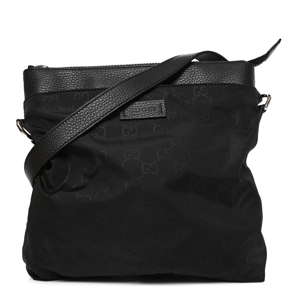 Nylon Monogram Dollar Calfskin Flat Messenger Bag Black