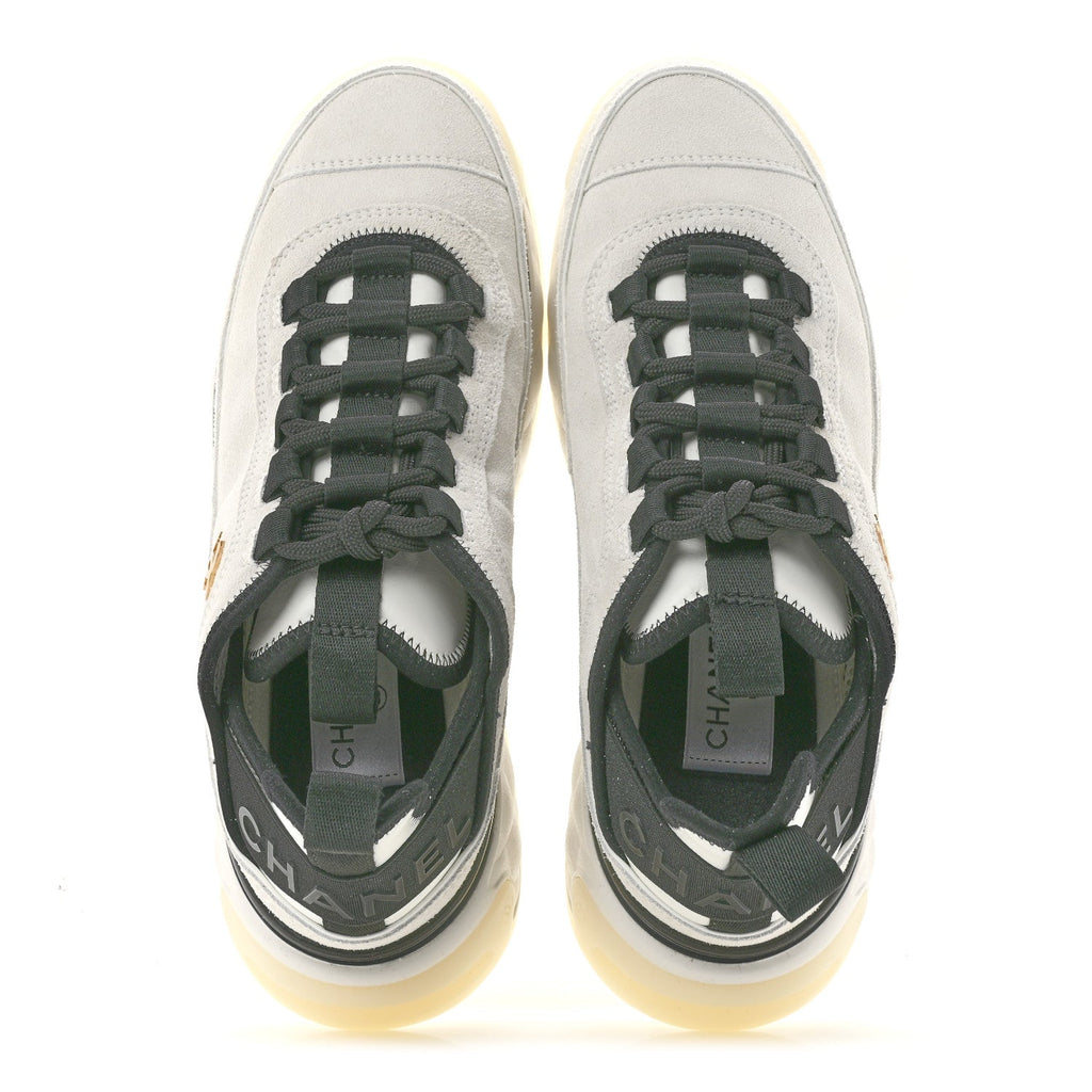Suede Calfskin Nylon Grosgrain CC Sneakers 38 White